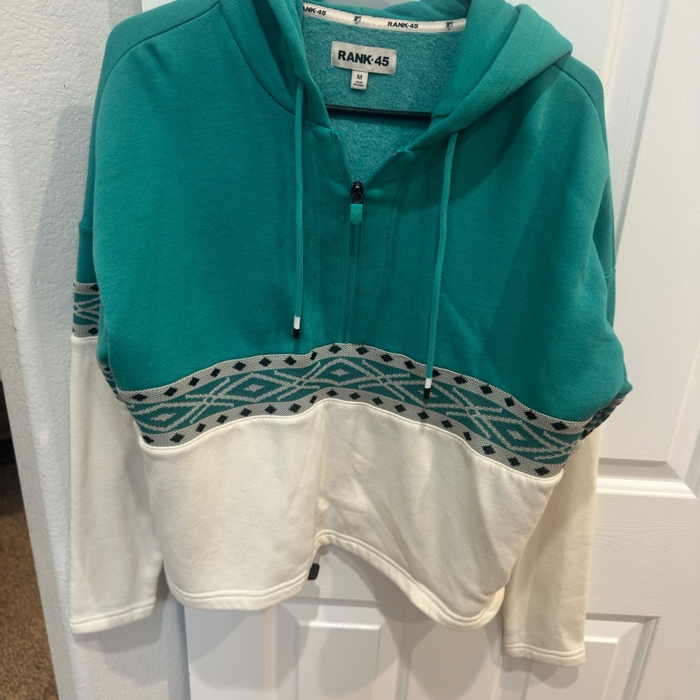 Teal and White RANK 45 Hoodie
